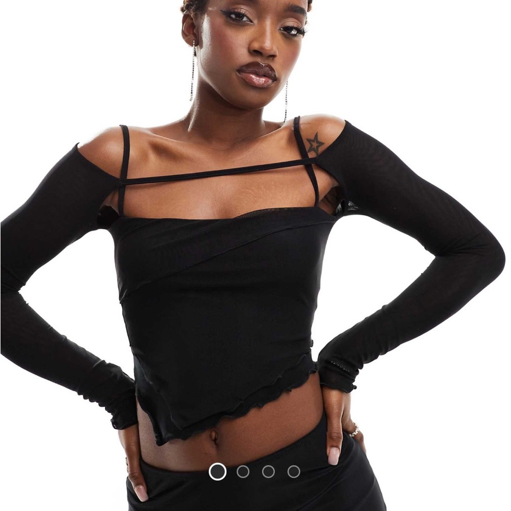 Asos Design Mesh Shrug Detail Layered Top with Asymmetric Hem
